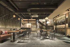 3d rendering loft and luxury hotel reception and cafe lounge restaurant